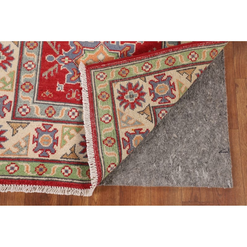 Geometric Kazak Foyer Rug Hand-Knotted Oriental Red Wool Carpet - 2'7" x 4'2"