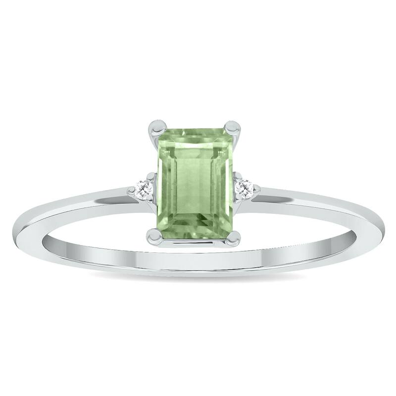 Women's Green Amethyst and Diamond Classic Band in 10K White Gold
