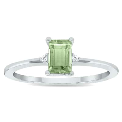 Women's Green Amethyst and Diamond Classic Band in 10K White Gold