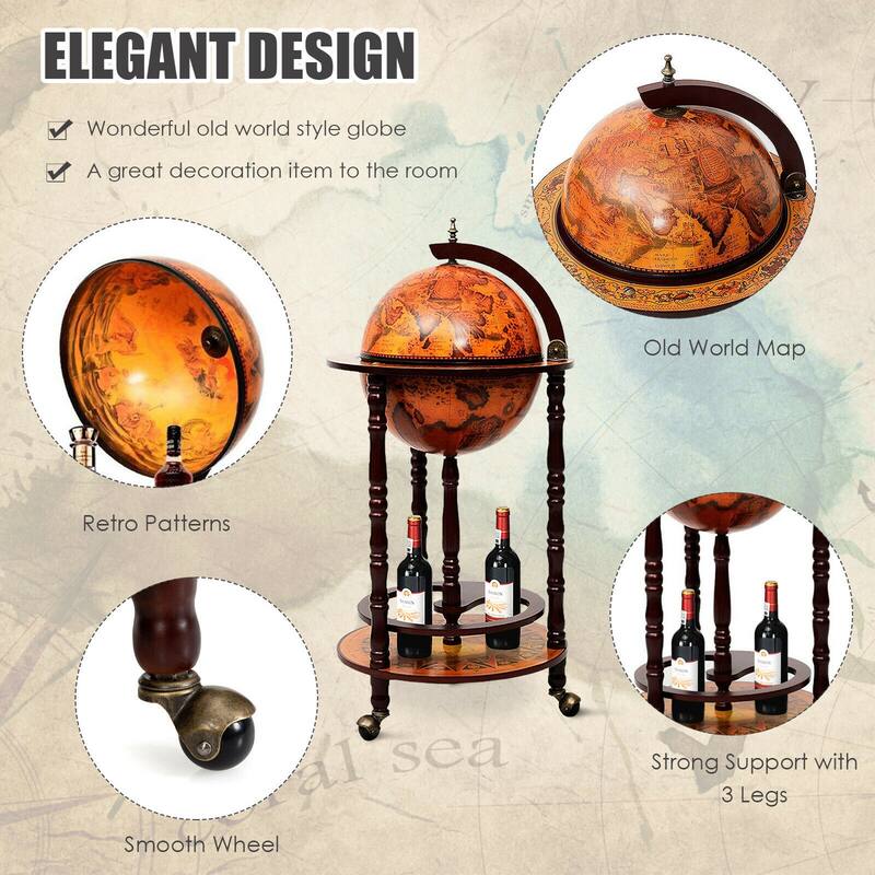 Gymax Wood Globe Wine Bar Stand 16th Century Italian Rack Liquor - See Details