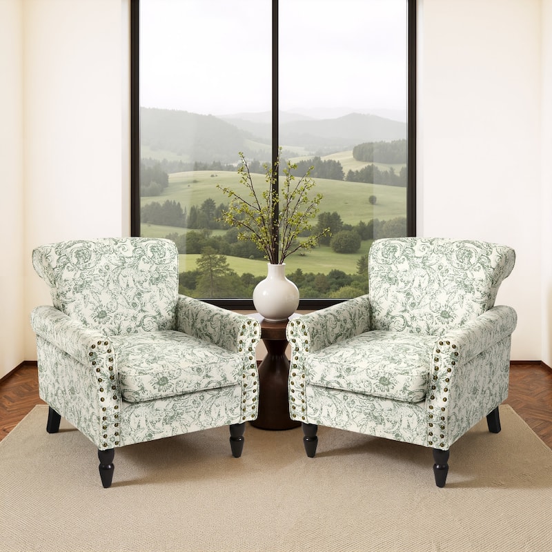Living Room Armchair with Nailhead Trim - 29.9"W x 29.9"H x 32.9"D - ROCOCO GREEN-2PACK