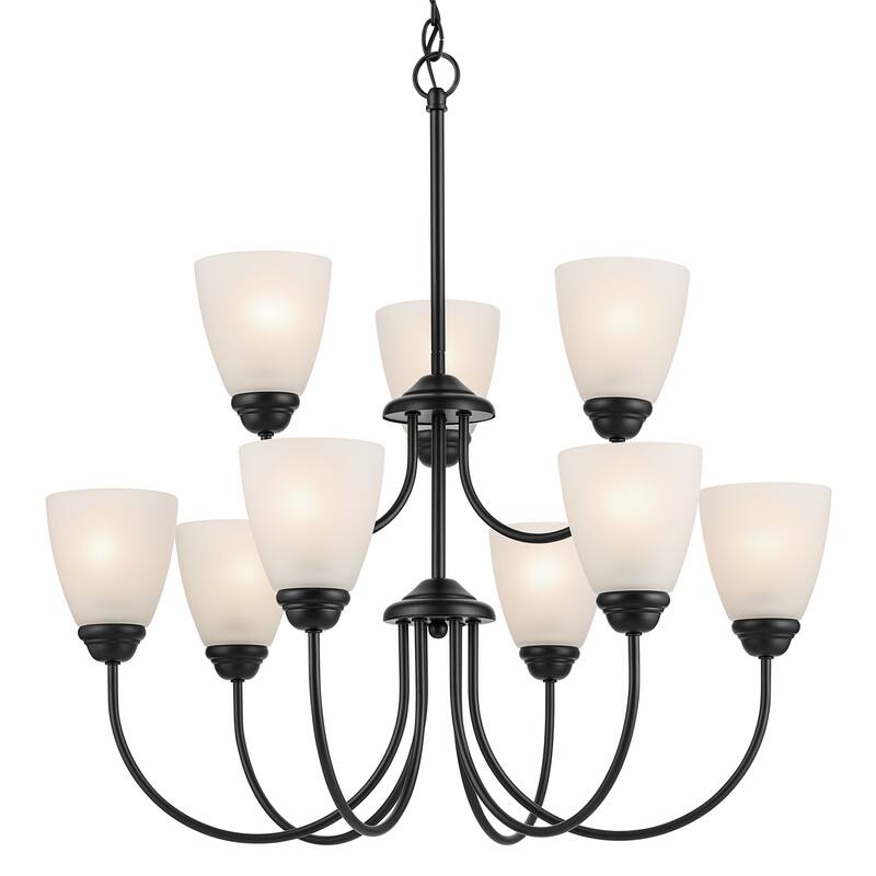 Kichler Lighting Jolie 9-Light Chandelier with Satin Etched Glass in Black