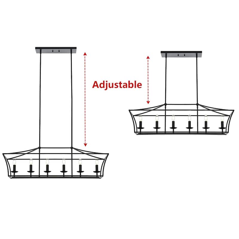 6-Light Kitchen Island Lighting Linear Chandelier Farmhouse Large Black Pendant Lighting for Dining Room Over Table