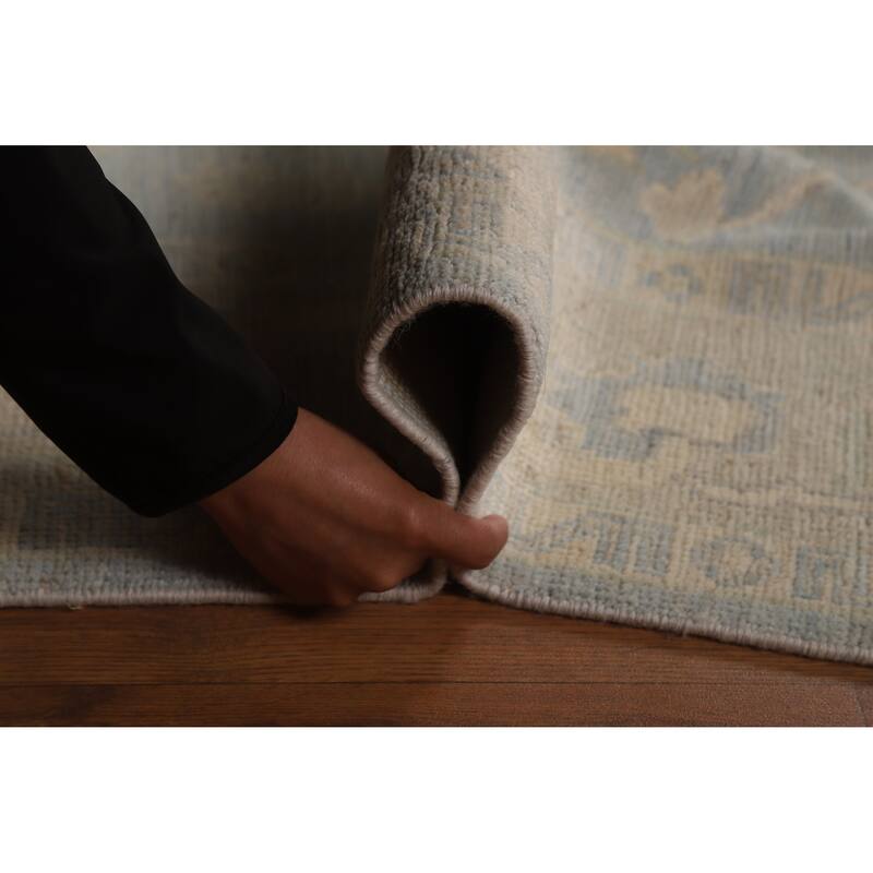 Vegetable Dye Blue Oushak Turkish Rug Handmade Bedroom Wool Carpet - 5'0"x 7'0"