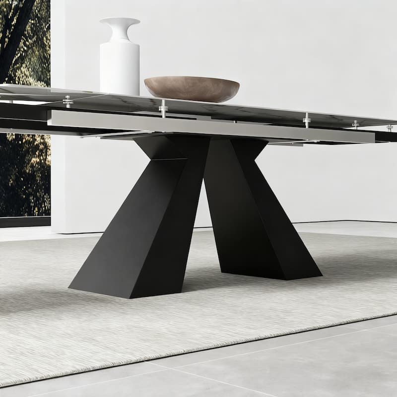 63'' to 94.5” Extendable Dining Table For 8-10 with Sintered Stone Table top and Metal Base - 94.48"