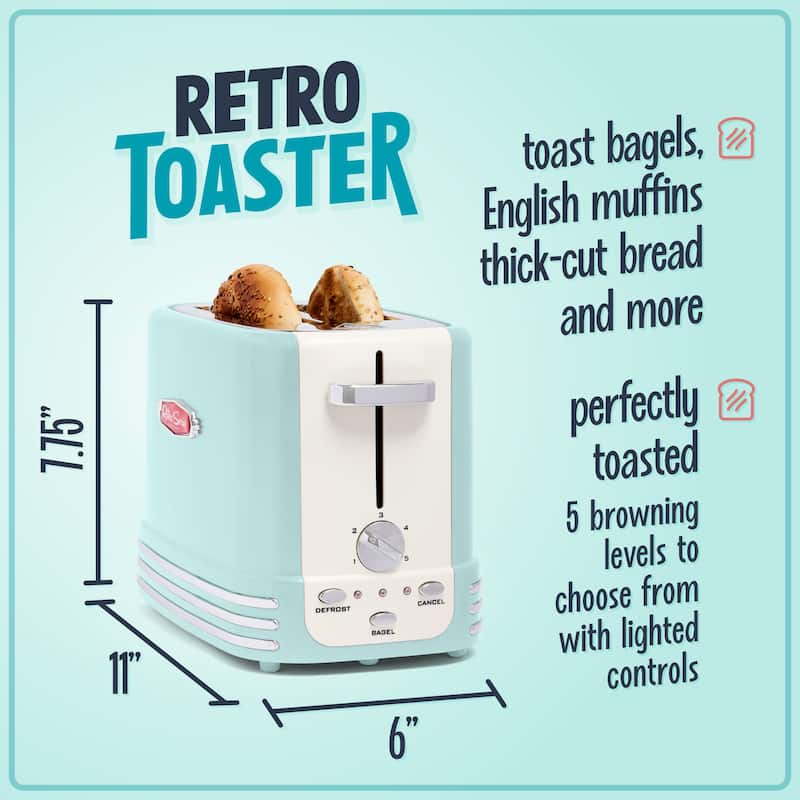 Nostalgia Retro 2-Slice Bagel Toaster, Aqua