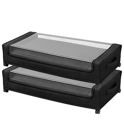 2 Pack Under Bed Storage Fabric Rolling Container with Casters and Clear Top Side Label Slots - 30.3 x 18.5 x 6.8 inch