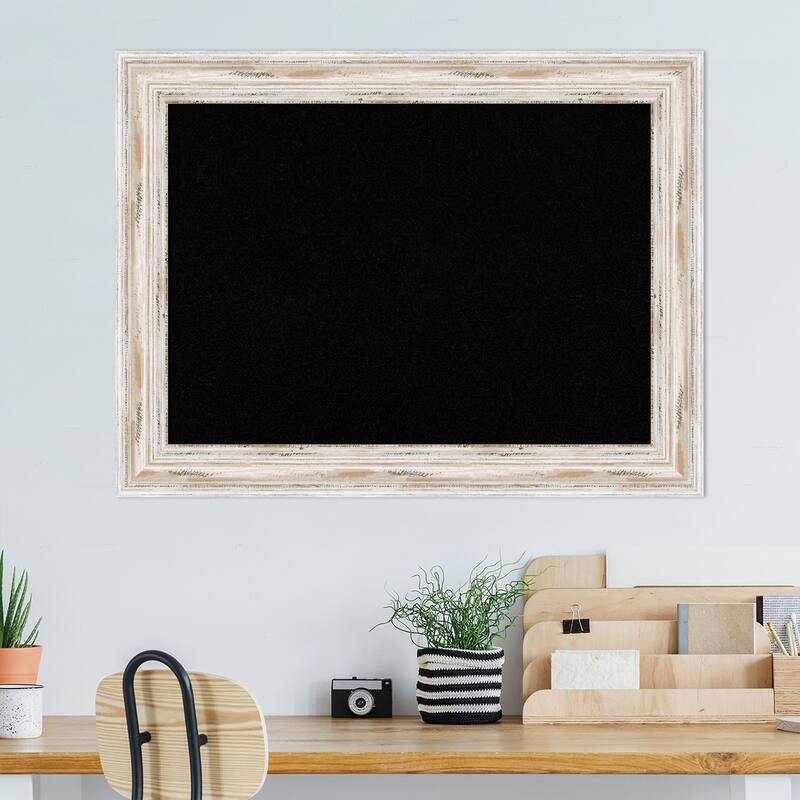 Alexandria White Wash Wood Framed Black Corkboard Bulletin Board, Organization Board, Pin Board