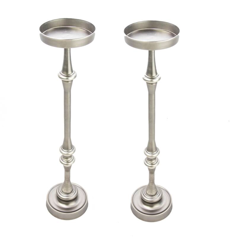 Glam Round Martini Pedestal SideTable, Antique Silver - Set of 2 Tables