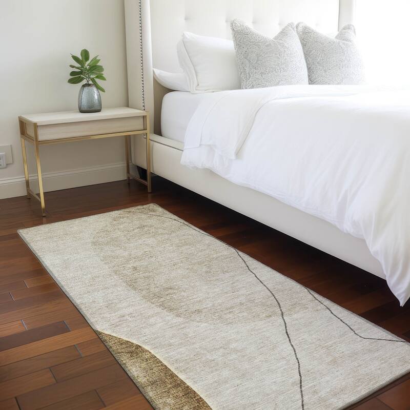 Machine Washable Indoor/ Outdoor Chantille Modern Abstract Rug - Taupe - 2'3" x 7'6"