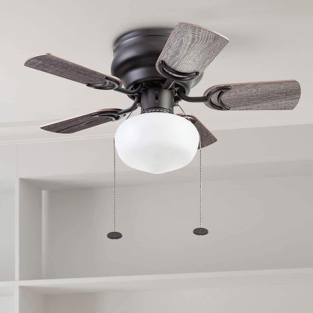 28" Prominence Home Hero Bronze Traditional Flush Mount Indoor LED Ceiling Fan with Light, Pull Chain
