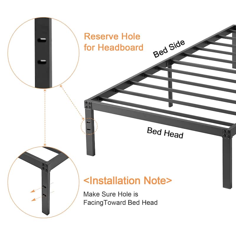 Black Metal Platform Bed Frame, 14.2-inch/16-inch/18-inch platform Bed Frame, 12 Options