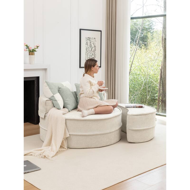 Oversized Barrel Chair with Ottoman & Pillows