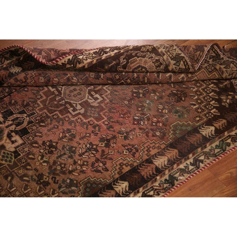Qashqai Persian Antique Area Rug Hand-Knotted Wool Carpet - 3'9"x 4'10"