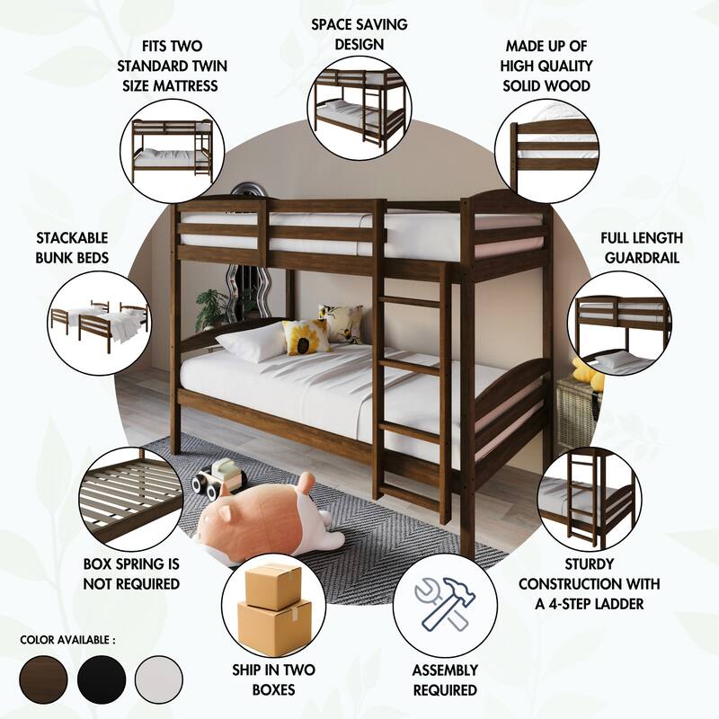 CraftPorch Contemporary Twin Over Twin Bunk Bed