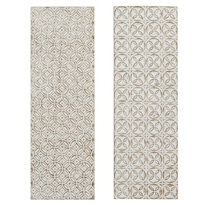 Wooden Geometric Intricately Carved Wall Decor - Set of 2 White - Roche River Decor