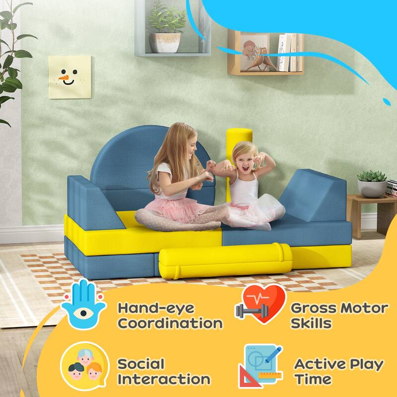 Kids Play Couch, 14 Piece Kids Couch, Child Sectional Sofa for Playing, Sitting & Sleeping, Convertible Foam Floor Cushions
