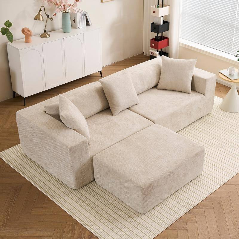 Modular L-Shaped Cloud Sofa, Soft Chenille Cushion, No Assembly Needed
