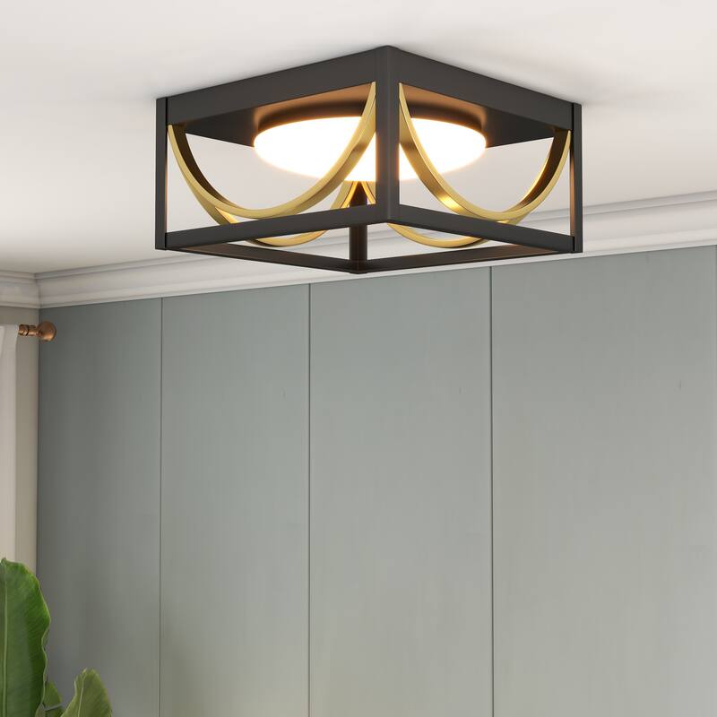 Modern 1-Light Matte Black LED Flush Mount Ceiling Light - 5.5'' H X 11.8'' W X 11.8'' D - 5.5'' H X 11.8'' W X 11.8'' D
