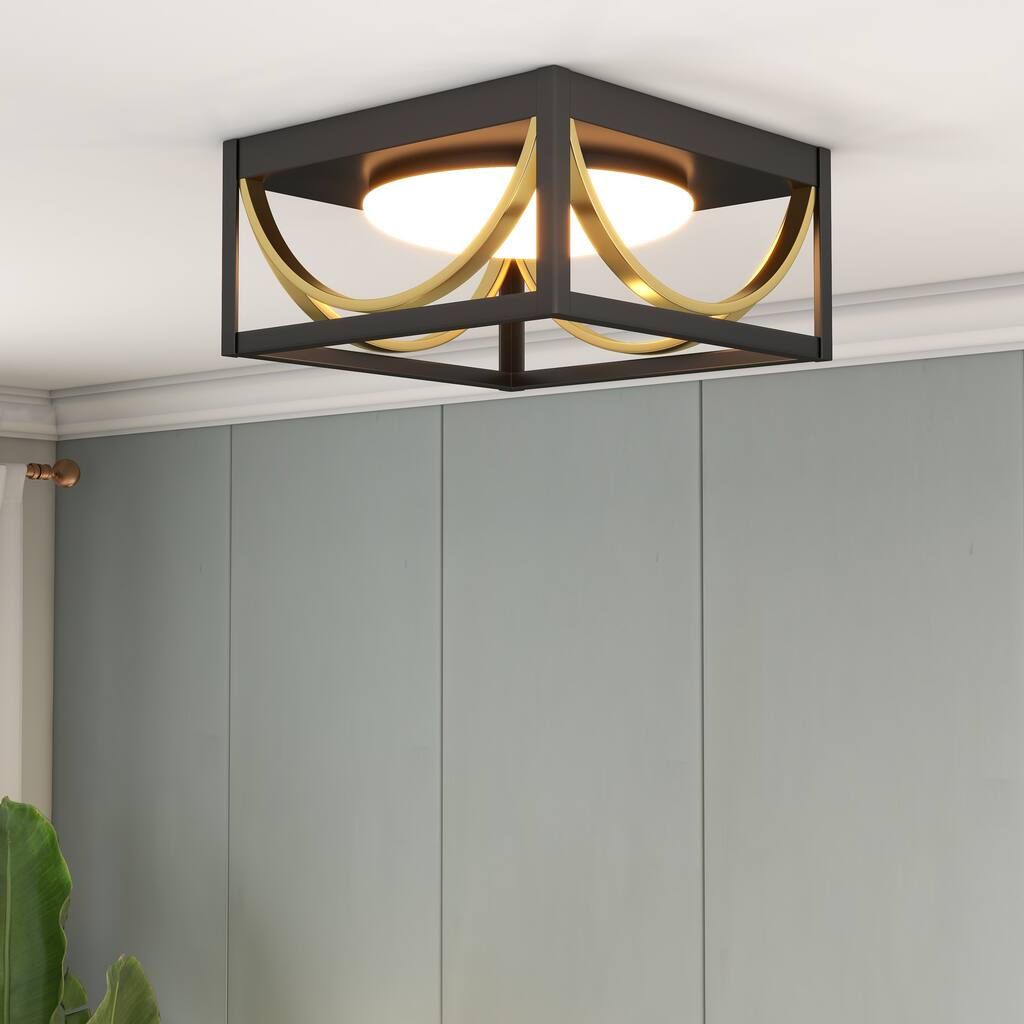 Modern 1-Light Matte Black LED Flush Mount Ceiling Light - 5.5'' H X 11.8'' W X 11.8'' D