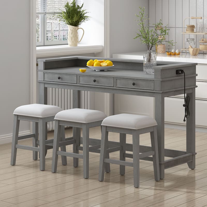 4-Piece Retro Dining Set for 3 with Storage Drawers, Small Space Kitchen Table & Chairs