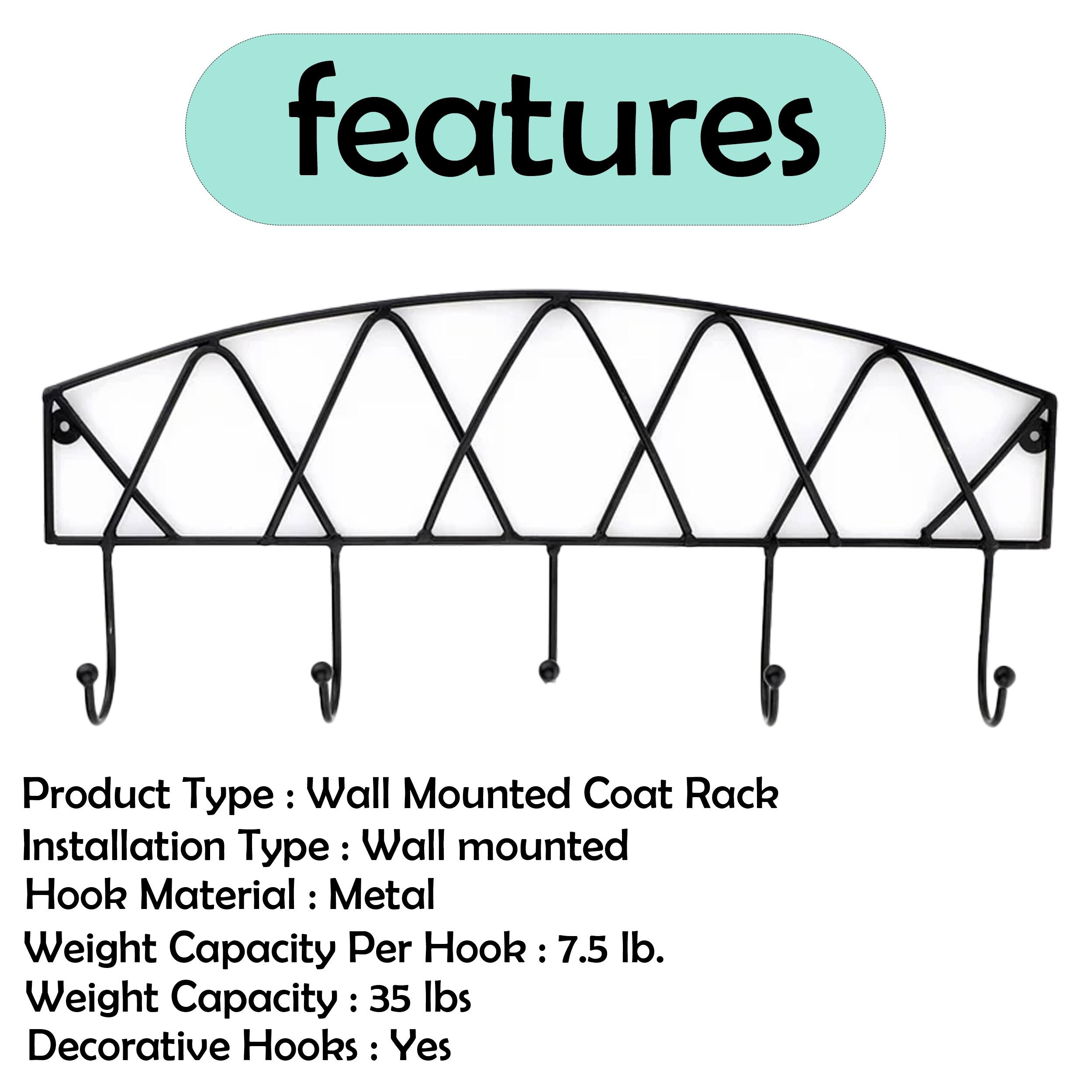 Mascot Hardware Crossword 20 in Length Black Hook Rail With 5 Hooks