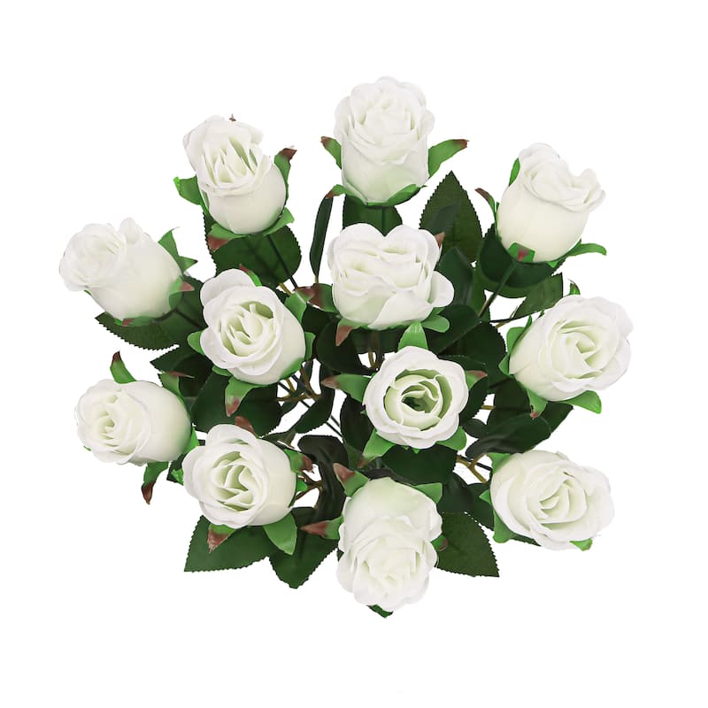 Set of 2 Cream White Artificial Rose Bud Flower Stem Bush Bouquet 19.5in - 19.5" L x 12" W x 12" DP