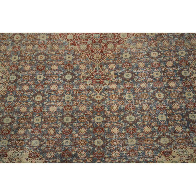 Hand Knotted Oriental 100% Wool Carpet Traditional Floral Navy Blue & Blues Tabriz Area Rug - 12' 10'' X 10' 0''