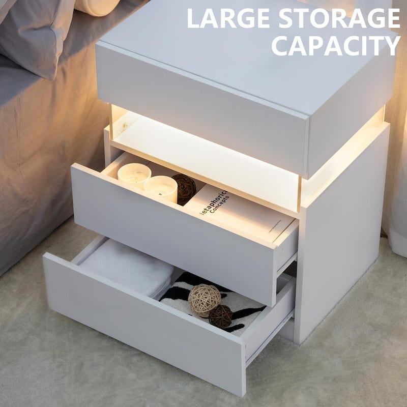3-Drawer LED Nightstands with Acrylic Board for Bedrooms