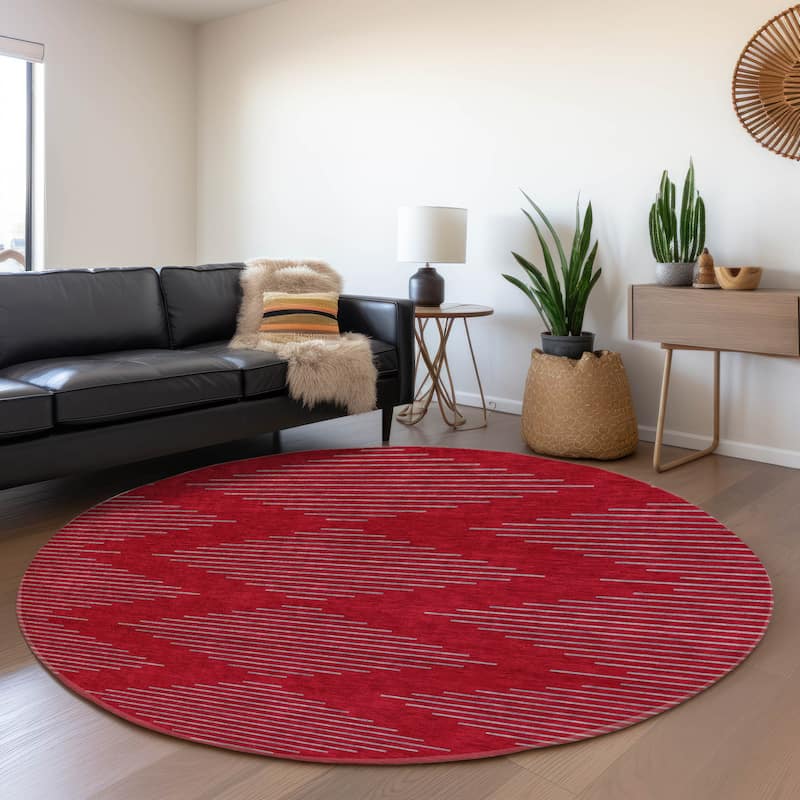 Premium Washable Super Soft Global Stripes Mayfield Rug - Red - 8' x 8'