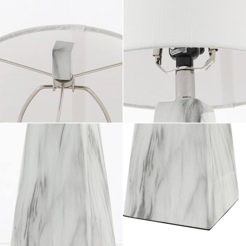 Stewart 20.5" Contemporary Resin LED Table Lamp, White Marble Finish (Set of 2), by JONATHAN Y