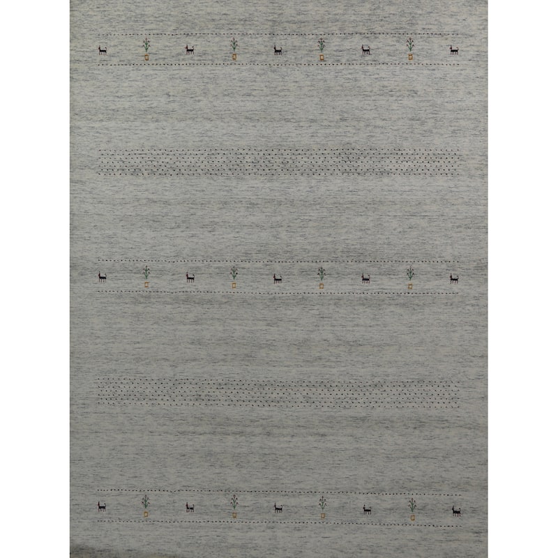 Tribal Beige Gabbeh Indian Area Rug Hand-Knotted Wool Carpet - 8'3" x 10'0"