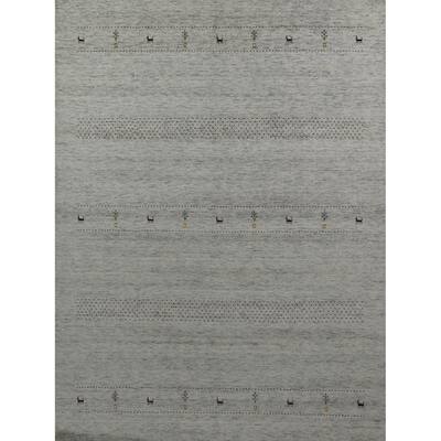 Tribal Beige Gabbeh Indian Area Rug Hand-Knotted Wool Carpet - 8'3" x 10'0"