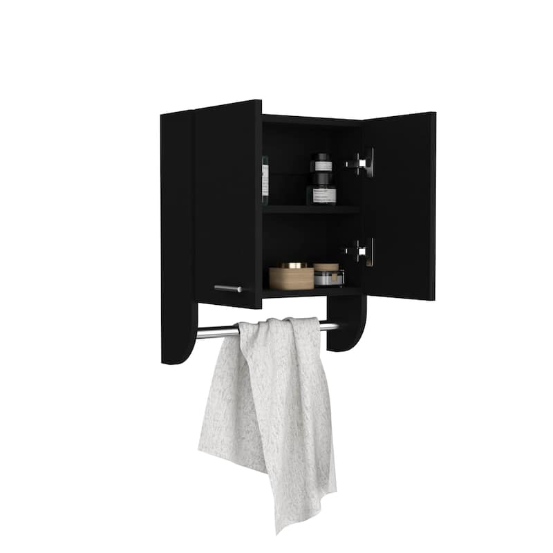 Medicine Cabinet with Two Interior Shelves and Integrated Towel Holder for Bathroom, Kitchen, or Mudroom