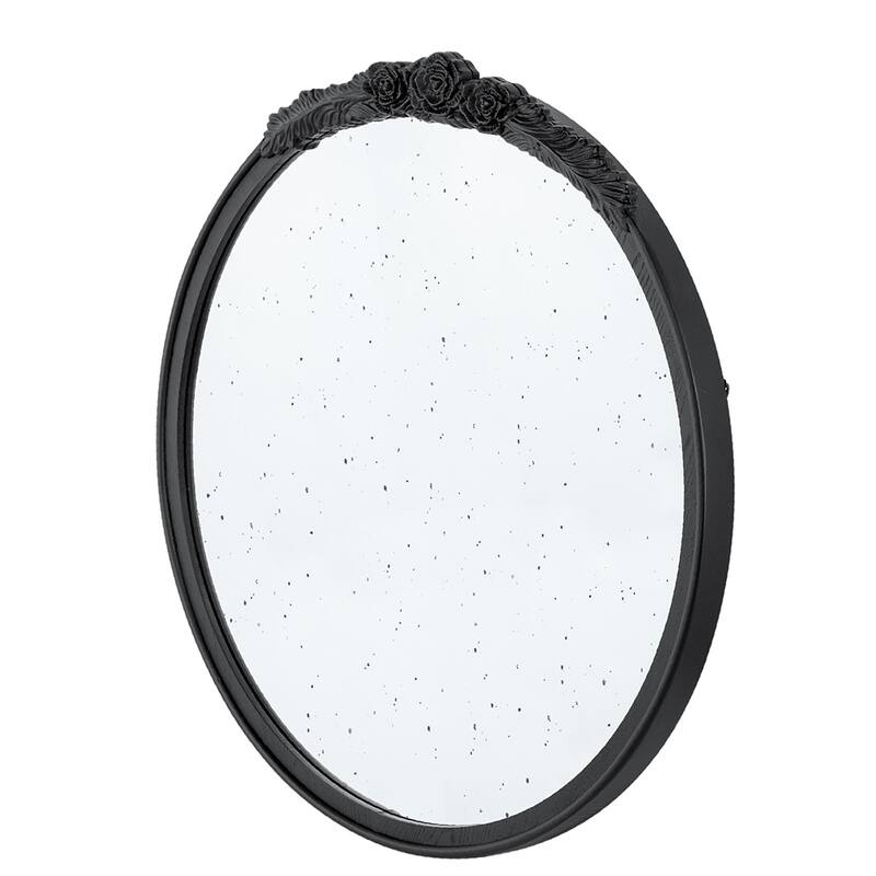 Round Hand Carved Rose Antique Wall Mirror