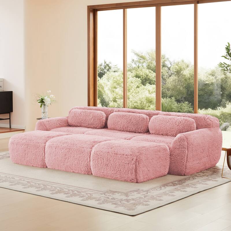 Anmytek 3-Seater Modular Sectional Sofa Soft Plush Fabric Movable Ottoman Non-Slip Base No Assembly