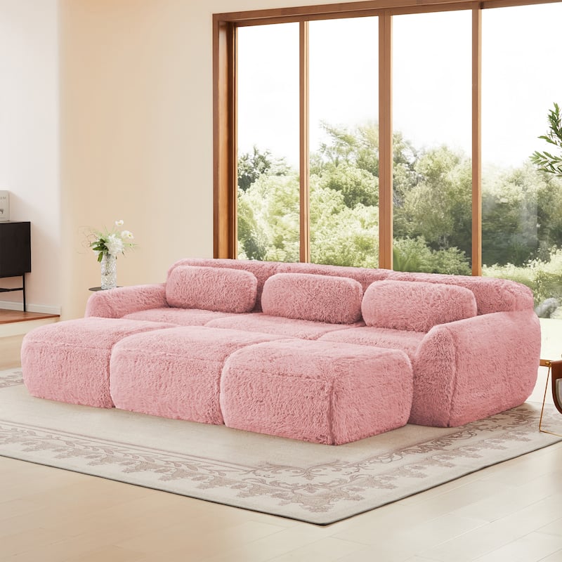 Sectional Sleeper Sofa Set, 3-Seater Modular Convertible Couch with 3 Ottomans, Boneless Sectional Sofa Bed