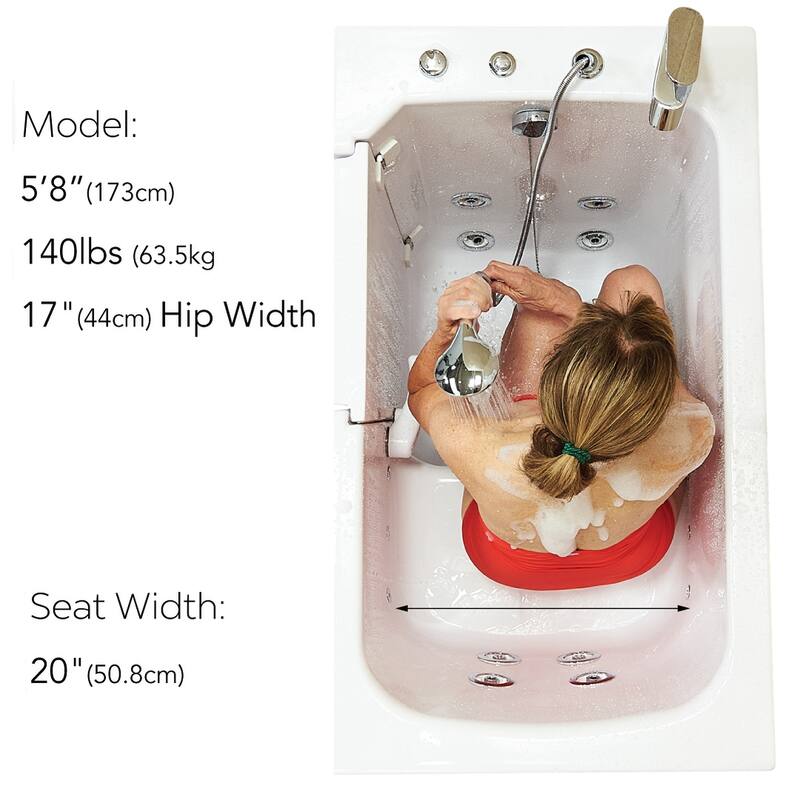 Ella Flow Acrylic Hydro Massage Walk in Tub 28"x48", Inward Swing Door, 2 Piece Fast Fill Faucet