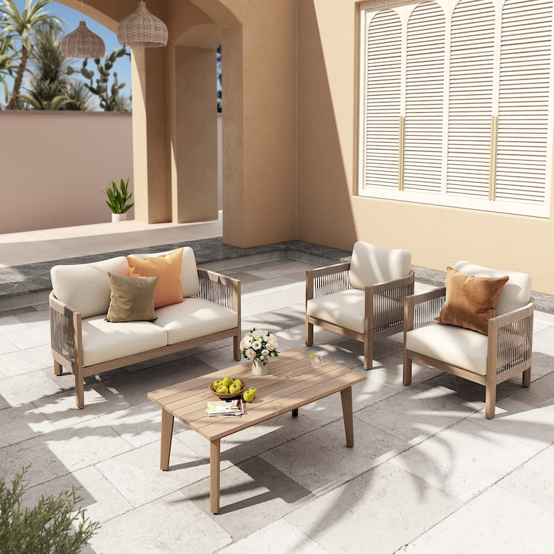 Outdoor Acacia Wood Conversation Set with Cushions