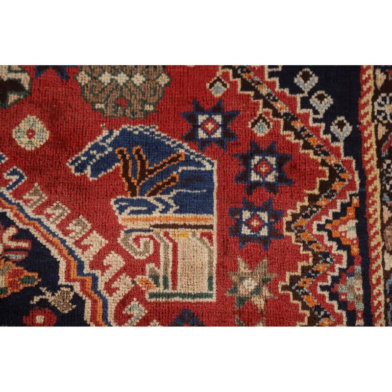 Vegetable Dye Shiraz Kashkoli Persian Vintage Rug Handmade Wool Carpet - 5'2"x 7'9"