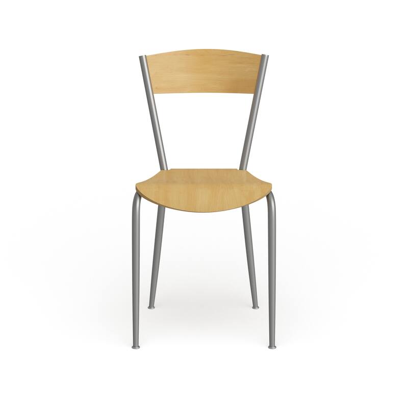 Silver Metal Restaurant Chair - Natural Wood Back & Seat - 16.75"W x 20"D x 32.25"H - 16.75"W x 20"D x 32.25"H