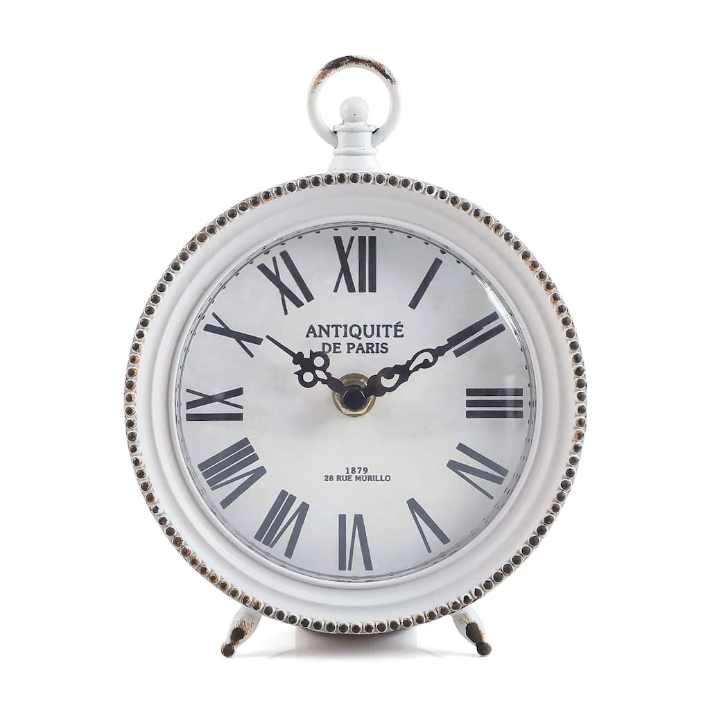 Vintage Table Clock with Handle, Shelf Desk Top Clock Battery Operated Rustic Design,Chic Home Decor