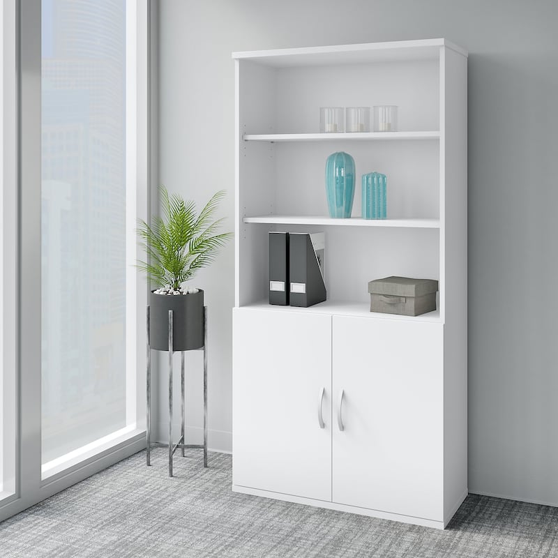 Easy Office 5 Shelf Bookcase with Doors by Bush Business Furniture - Pewter Finish