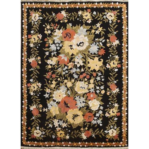 Vegetable Dye Wool/ Silk Aubusson Area Rug Hand-knotted Office Carpet - 5'9" x 8'2"