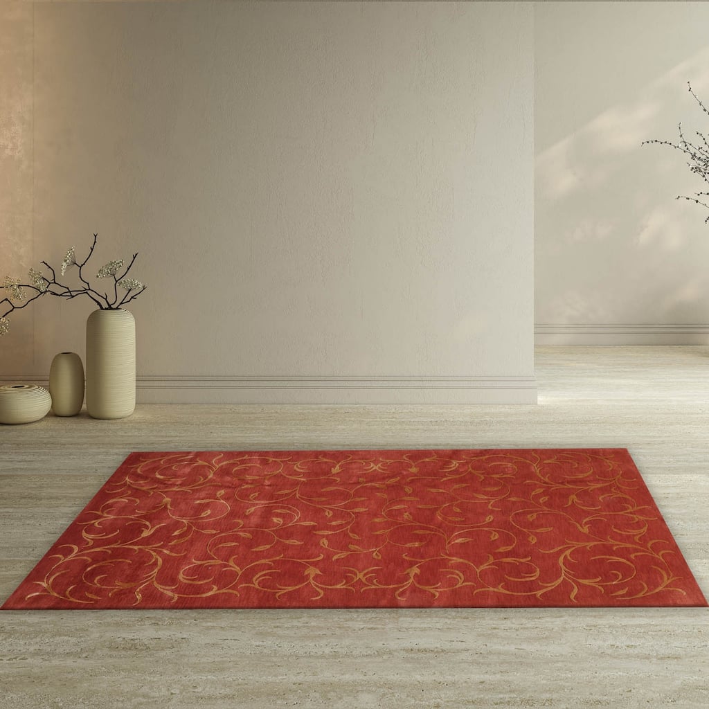 Hand Knotted Raspberry Tibetan Wool & Silk Transitional Area Rug