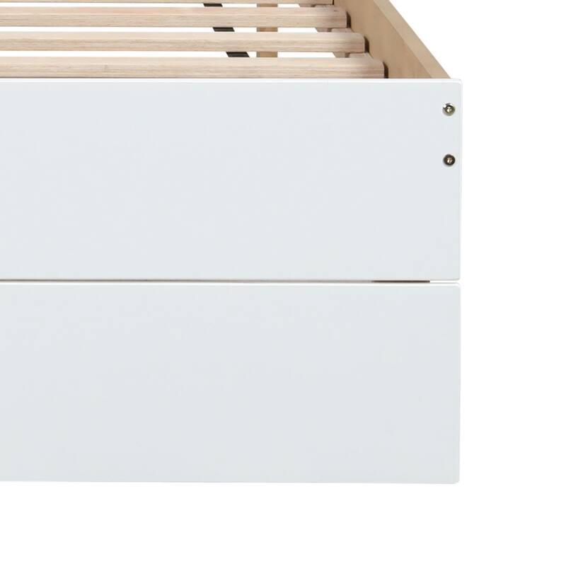 Modern Farmhouse Style Twin Size Wooden Platform Bed Frame with 2 Underbed Drawers