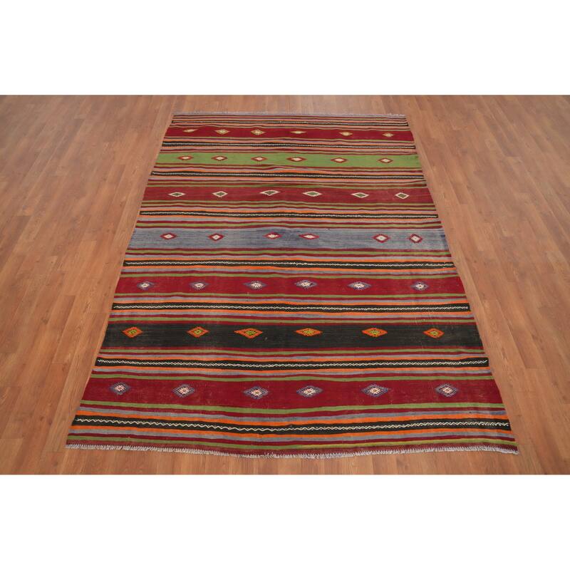 Hand Woven Oriental 100% Wool Carpet Southwestern Tribal Multi-Colored Kilim Area Rug - 7' 5'' X 5' 3''