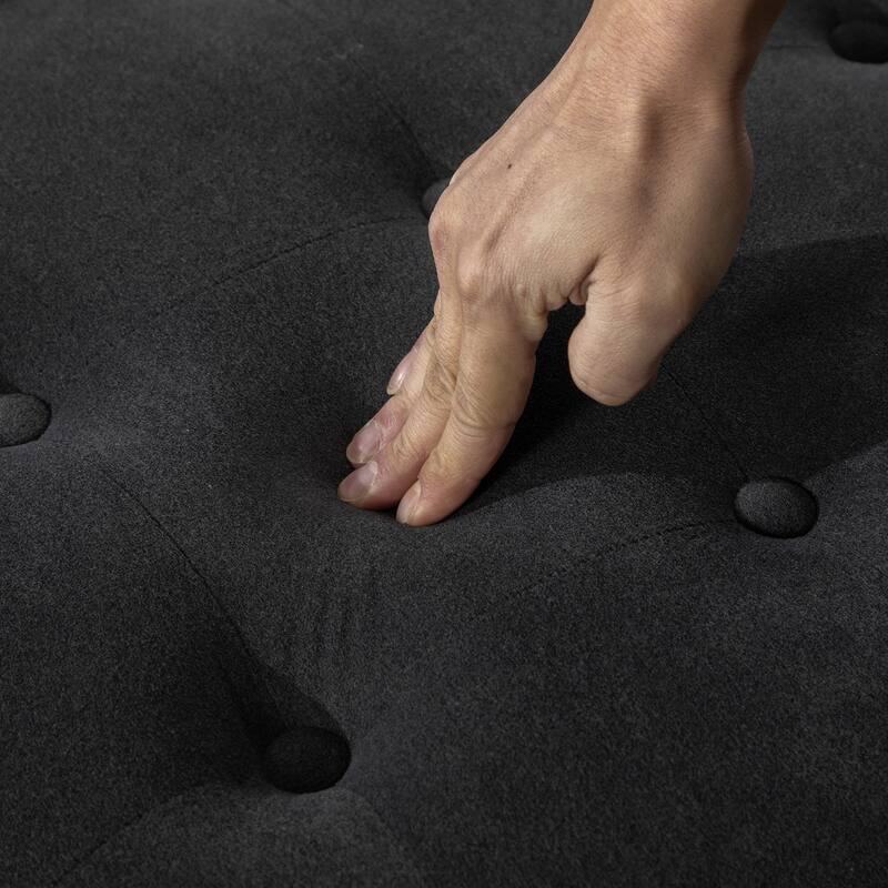 Fabric Storage Ottoman with Reversible Lid and Buckle Design Footstool