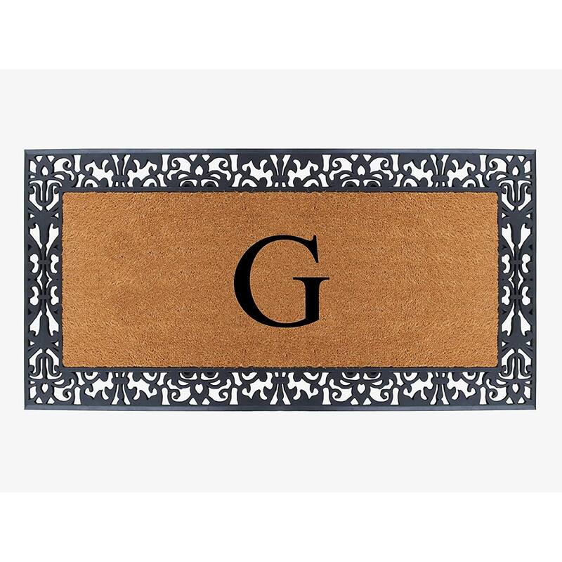 A1HC Rubber and Coir Paisley Border Heavy Duty Non-Slip Durable Double Door Monogrammed Doormat 30"X60", Black - G    