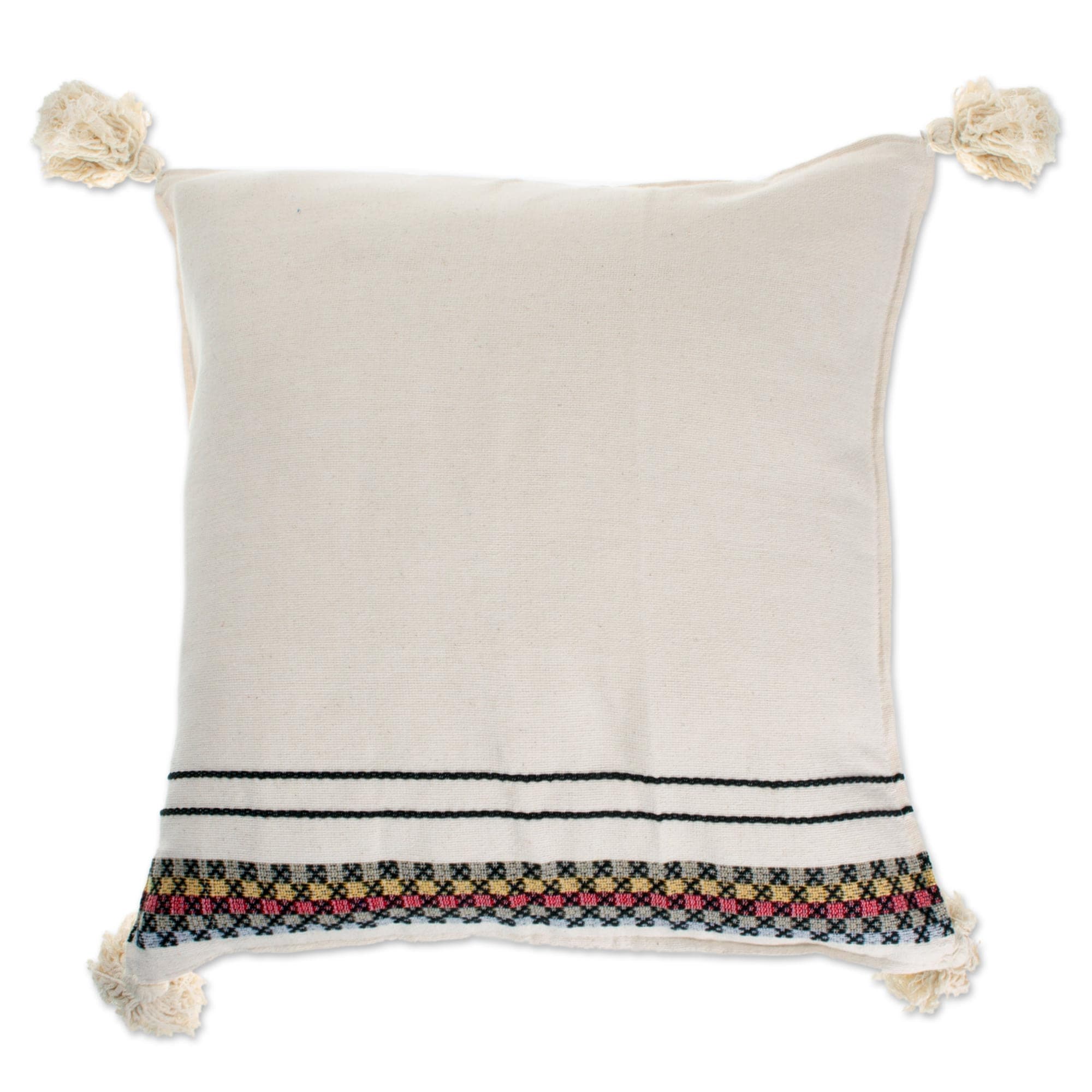 Handmade Textured Cotton Striped Pillow Cover - Corner Tassels